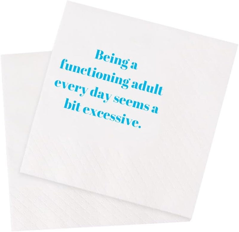 VOWFOO Funny Cocktail Napkins 100Pcs Funny Quotes Saying Disposable Paper Party Napkins 4.5 x 4.5 Two-ply (Being a Functioning Adult Every Day Seems a Bit Excessive Napkins) - Image 1